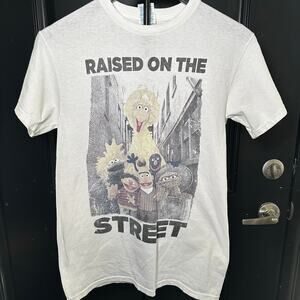 Unisex Small, Sesame Street "Raised on the Street" T-Shirt White